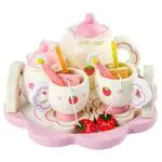 jojofuny Holz Tee- Set Kinder Tee Ware Spielzeug Kinder Pretend Spielen Lebensmittel Küche Set Holz Tee Tasse Spielzeug