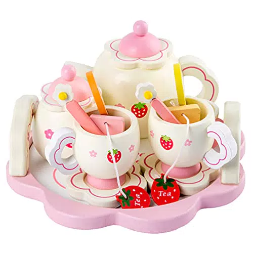 jojofuny Holz Tee- Set Kinder Tee Ware Spielzeug Kinder Pretend Spielen Lebensmittel Küche Set Holz Tee Tasse Spielzeug