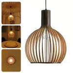 JZCDR Vintage Pendellampe Holz, E27 Retro Handgemachte Hängelampe Höhenverstellbare Vogelkäfig Dekoration Hängeleuchte