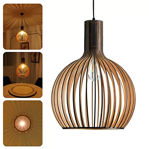 JZCDR Vintage Pendellampe Holz, E27 Retro Handgemachte Hängelampe Höhenverstellbare Vogelkäfig Dekoration Hängeleuchte