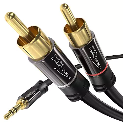 KabelDirekt 10 m Klinke-Cinch-Adapterkabel, Aux/3, 5 mm auf 2x Cinch/RCA