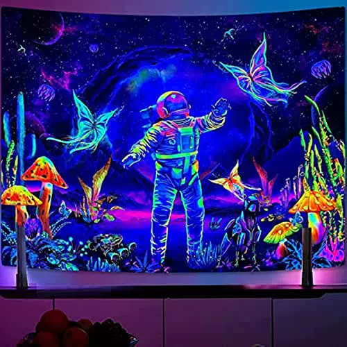 KAPTAP Blacklight Tapestry Astronaut UV Galaxy Tapestry Schmetterling Tapestry Wand Hängen Raum Tapestry Ästhetische Hippie Raum Dekor