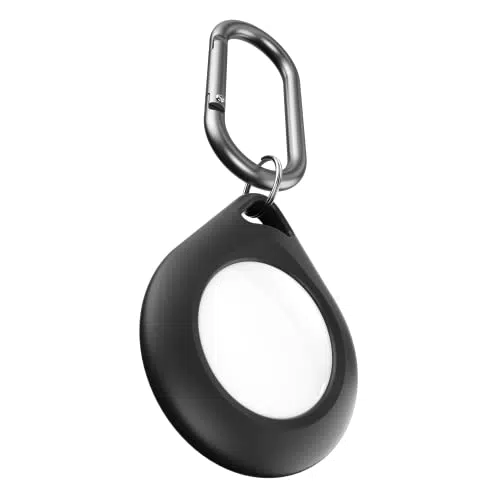 KeyBudz Secure Dock für Apple Airtag Anhänger aus Silikon mit Karabiner - Schwarz
