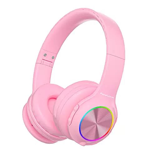 Kinderkopfhörer Bluetooth, PowerLocus Kinder Kopfhörer Kabellos mit LED-Leuchten und 94DB Lautstärkebegrenzung