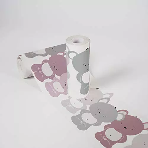 Kinderzimmer Bordüre selbstklebend Cute Bears Wandbordüre mit niedlichen Bären für Babyzimmer und Kinderzimmer Wandtattoo für Mädchen und Jungen in weiß