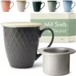 KIVY Teetasse mit Deckel und Sieb - Großes Fassungsvermögen - Jumbotasse für Tee