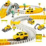 Kizplays 260pcs Autorennbahn Rennbahn 6 Cars Bagger Spielzeug ab Spielzeugautos Autobahn ab 3 4 5 6 Jahre Junge Mädchen