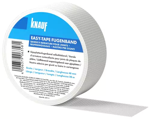 Knauf EASY-TAPE Fugendeckband zum Stabilisieren und Verspachteln von Fugen selbstklebender Bewehrungs-Streifen zum Verfugen von Gipskarton-Platten bzw. Gipsfaser-Platten