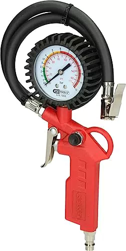 KS Tools Reifendruckprüfer 515.1950 0-11 Bar I Druckluft-Reifendruckfüller für Einhandbedienung I Mit gummiummanteltem Manometer I Ergonomisches Design