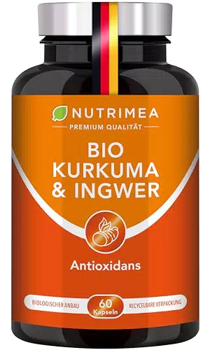 Bio Kurkuma Ingwer Kapseln | Hochdosiert mit 95% Extrakt | Monatsvorrat | Vegan & Bioverfügbarkeit optimiert