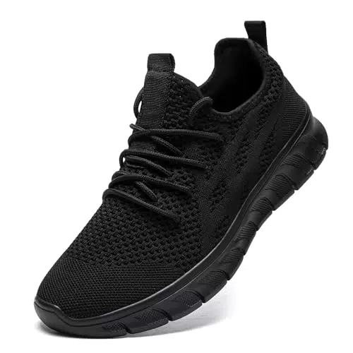LANGFEUU Sneaker Herren Laufschuhe Turnschuhe Tennis Running Schuhe Sportschuhe Freizeit Straßenlaufschuhe Fashion Leichtgewichts Atmungsaktiv Walkingschuhe Fitness Jogging Schuhe Schwarz