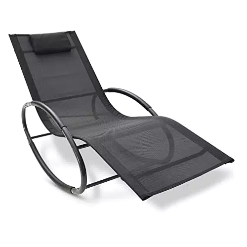 LECO Schaukel Gartenliege Schaukelstuhl Mila - Bequeme Sonnenliege in Schwarz