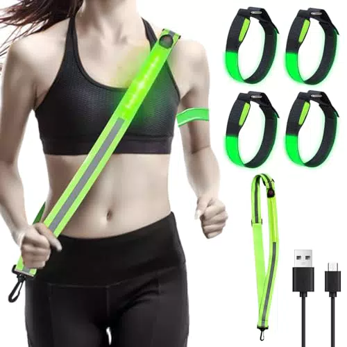 LED Reflektorbänder mit 4 LED Armband, Lauflicht Joggen mit Reflektoren Gürtel