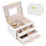 Schmuckkästchen mit Schlüssel für Damen - Schmuckkoffer mit Spiegel und 2 Schubladen - Geschenk für Freundin und Mutter