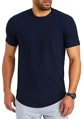 Leif Nelson Herren T-Shirt Rundhals Baumwolle Sommer Basic Männer Shirt Kurzarm O-Neck LN55585 Blau