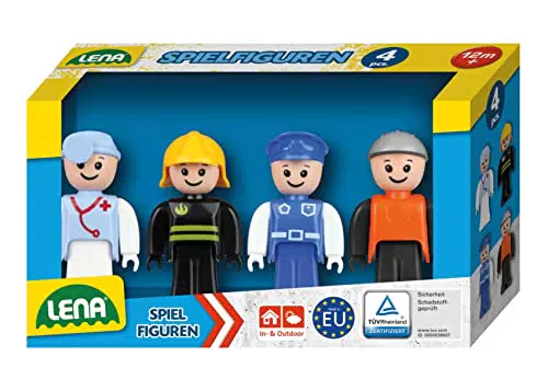 Lena 04491 Set mit 4 vollbeweglichen Figuren, Actionfiguren Zubehör-Pack TRUXX Fahrzeug Serie