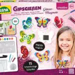 Bastelset Lena Gipsgießen für Kinder: Schmetterling-Magnete, Gipsfiguren, Malfarben, Glitzer & Pinsel