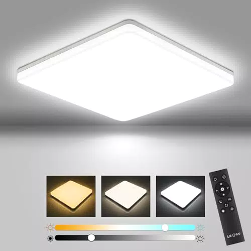 LEOEU Deckenlampe LED Deckenleuchte Dimmbar, 18W 1800LM Badezimmerlampe mit Fernbedienung