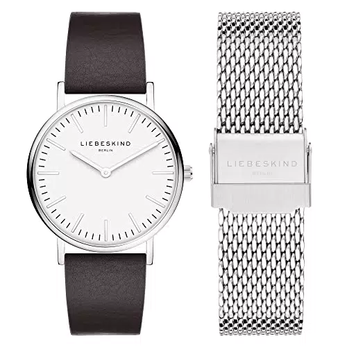 Liebeskind Damen Analog Quarz Uhr mit Leder, Edelstahl Armband LS-0958-MQB