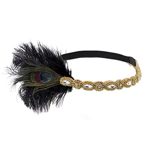LUOEM Damen Pfau Flapper Stirnband Haarband 1920s Elastisch mit Strass für Party Hochzeit Burlesque Kostüm Accessoire