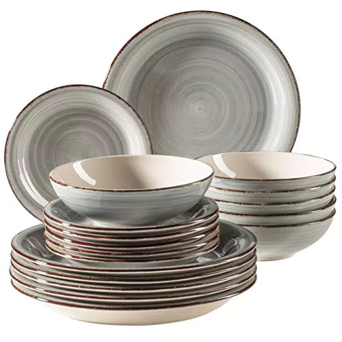 MÄSER Bel Tempo II Teller-Set für 6 Personen im Vintage Look, handbemaltes Keramik-Geschirr, Steingut