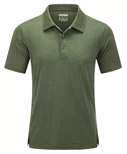 MAGCOMSEN Herren Polohemd Meliert Sportshirts Atmungsaktiv Poloshirt Golf Kurzarm T-Shirts Herren Lässig Sommershirt Leicht Outdoor Tops Quick Dry Trainingsshirts Armeegrün