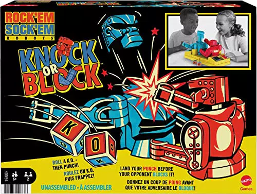 Mattel Games HDN94 - Rock ‘em Sock ‘em Boxkampf-Spiel mit den manuell bedienbaren Figuren Red Rocker und Blue Bomber im Ring