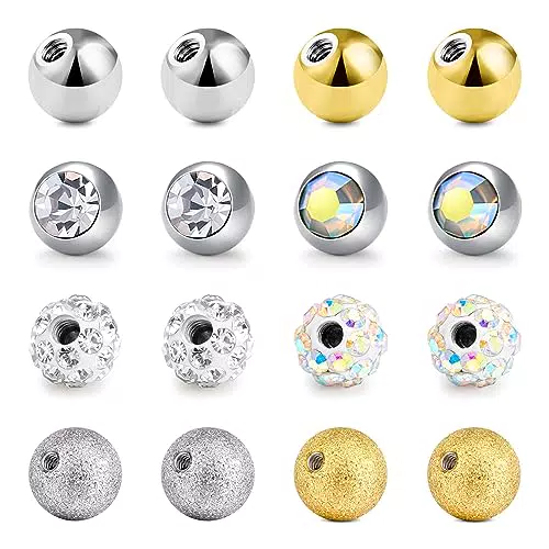 Mayhoop Piercing Ball Set 14g 16g Ersatzkugeln 3/5 / 8 mm Chirurgenstahl Schraube Ball für Gewinde 1
