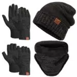 Maylisacc Winter Set: Mütze, Loop Schal, Gestrickte Handschuhe - Schwarz