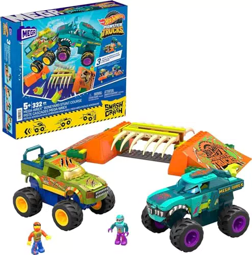 Hot Wheels Monster Trucks Bauspielzeug - Stuntparcours mit 332 Teilen und Figuren - Für Kinder ab 5 Jahren