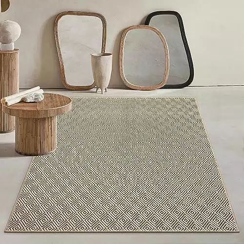 Mia's Teppiche - Wetterfester In- und Outdoor Teppich im Jute-Look, geeignet für Terrasse und Garten, Raute, 80 x 250 cm