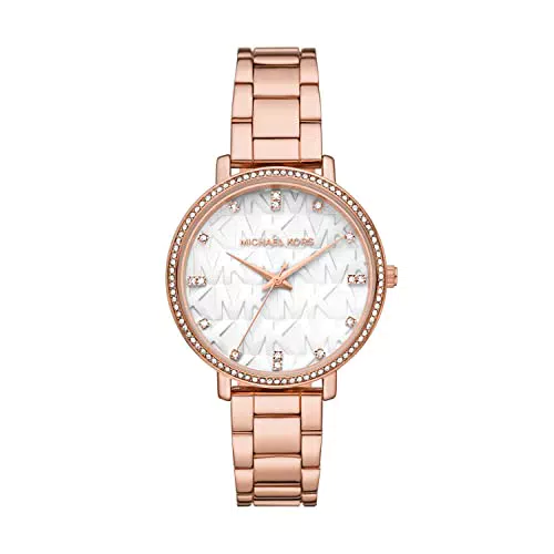 Michael Kors Damenuhr Pyper, Dreizeigeruhrwerk, 38mm Silberfarbenes Legierungsgehäuse mit einem Legierungsarmband