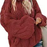 Modasua Damen Strickpullover Rollkragen Pullover Oversize Grobstrickpullover Sweatshirt Langarmshirt Rollkragen Casual Winter Kleid Übergroß Top