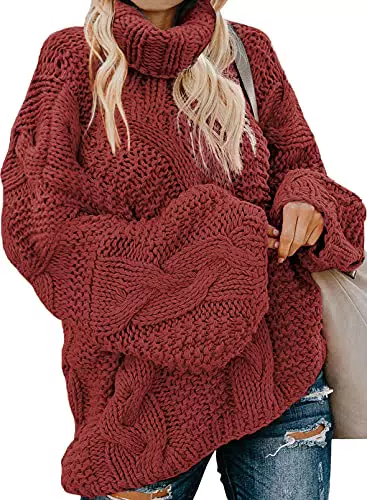 Modasua Damen Strickpullover Rollkragen Pullover Oversize Grobstrickpullover Sweatshirt Langarmshirt Rollkragen Casual Winter Kleid Übergroß Top