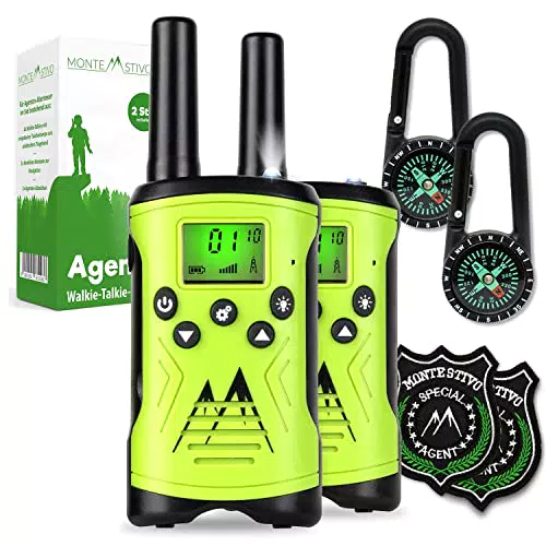 Monte Stivo Walkie Talkie Kinder, 8-teiliges Set mit Kompass & Badge