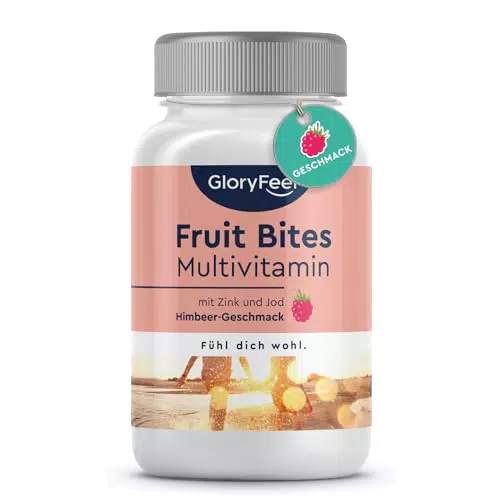 "Vitaminreiche Multivitamin Gummies aus 100% natürlichem Fruchtpüree - Himbeer Fruchtstückchen - Vitamin A-Z für Kinder & Erwachsene"