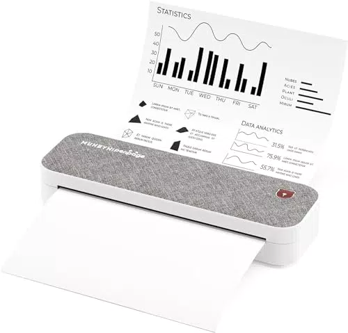 MUNBYN Mobiler Drucker Mini Drucker A4 2600 mAh tragbarer Smarter Fotodrucker Miniprint Handy Thermodrucker Bluetooth drucker für Unterwegs Hause Unterstützt 210x297mm A4-Thermopapier iOS Android