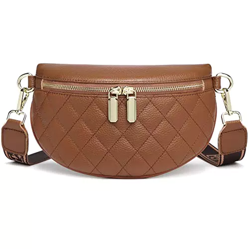 Myhozee Gürteltasche Damen, Moderne Hüfttasche Breiter Gurt Umhängetasche Damen Bauchtasche Echt Leder Crossbody Bag für Festival Reise