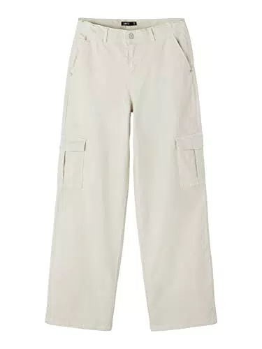 name it Girl's NLFHILSE HW Wide Cargo Pant Hose, Oatmeal