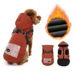 Hundemantel mit Geschirr und Kapuze für kleine Hunde, Fleecejacke mit reflektierendem Design