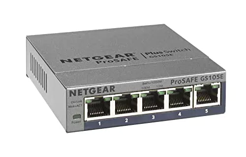 Netgear GS105E Managed Switch - 5 Port Gigabit Ethernet LAN Switch - Netzwerk Switch Managed mit IGMP, QoS, VLAN - Robustes Metallgehäuse - ProSAFE Lifetime-Garantie