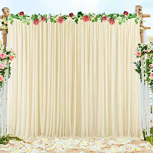 NSSONBEN 2PCS Champagner Tüll Hintergrund Vorhängig für Hochzeiten