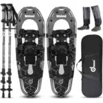 Odoland Schneeschuhe mit Steighilfe Allround 4 IN 1 für Damen und Herren mit Wanderstöcken