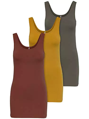 ONLY Damen Basic Tank Tops 3er Pack - Sommer Shirts Top