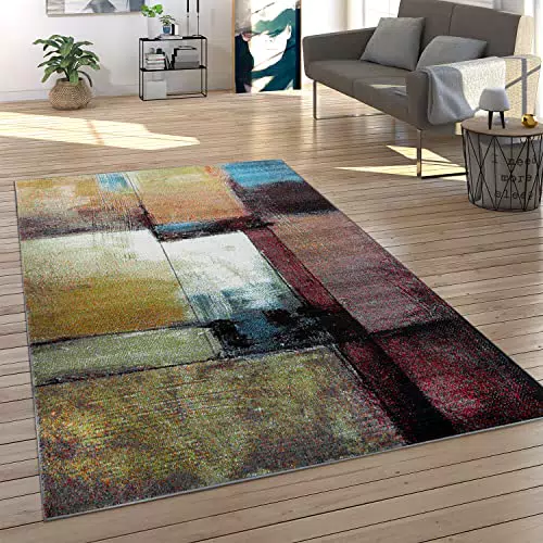 Paco Home Designer Teppich Modern Wohnzimmer Ölgemälde Abstrakt Rost Optik In Schwarz Gelb
