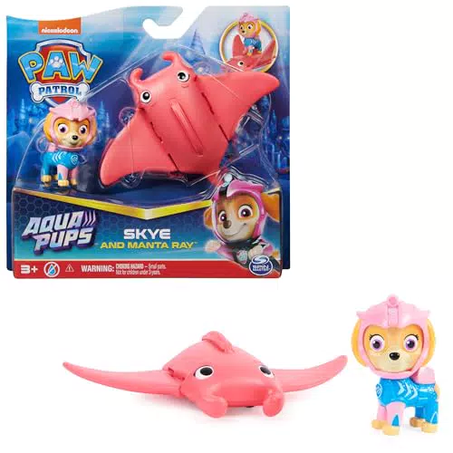 PAW PATROL, Aqua Pups - Hero Pups Actionfiguren-Set mit 1 Skye Welpenfigur und 1 Rochen Figur