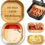 PETHREE Backpapier für Heißluftfritteuse 2-4, 5L, 100 Stück BPA-frei Verdicktes 16-20