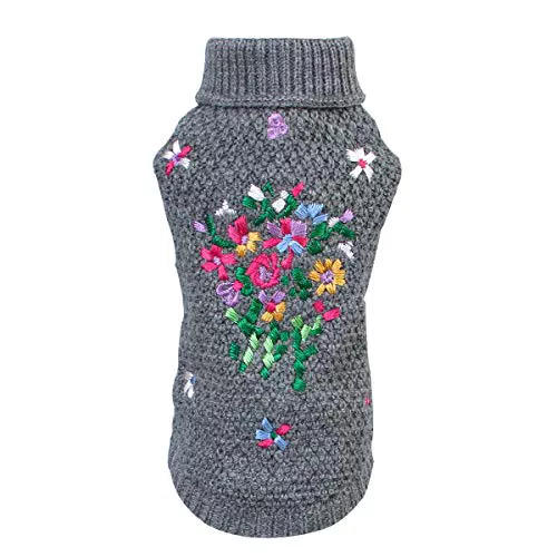 Petyoung Hundepullover mit Blumenstickerei - Haustier Warmer Pullover Weiche Winterkleidung für Welpen Kleiner Mittelgroßer Hund