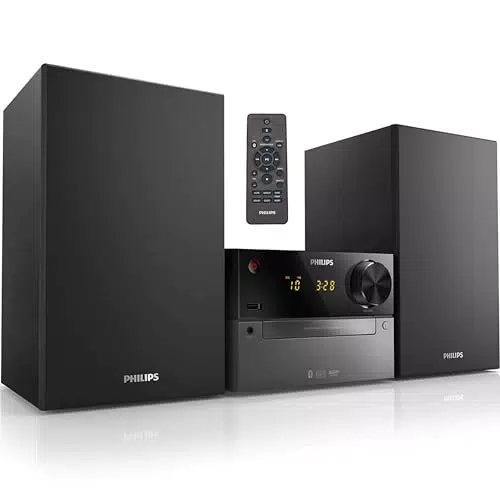 Philips Mini Stereoanlage mit Bluetooth und Radio - Kompaktanlage mit USB und CD, 60 W, Bassreflex-Lautsprecher.
