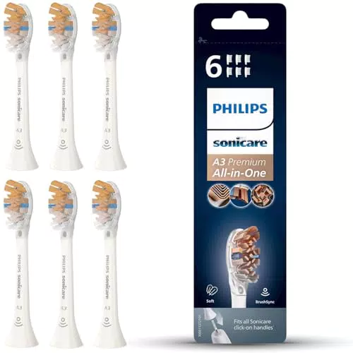 Philips Sonicare Original A3 Premium All-in-One-Ersatz-Bürstenkopf für die elektrische Zahnbürste 6er-Pack Philips Sonicare Ersatz-Bürstenköpfe in Weiß